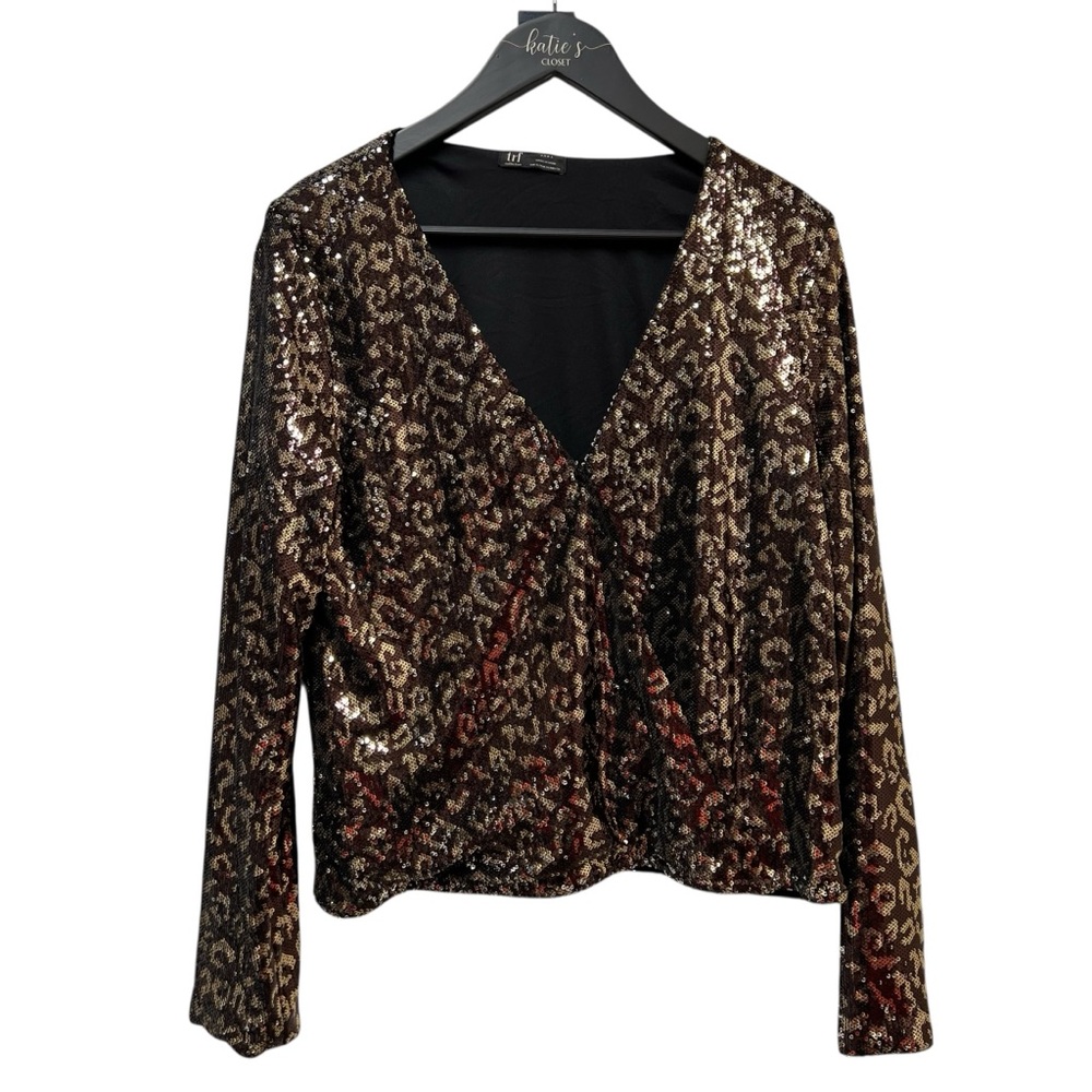 Zara TRF Animal Print Sequin Top Size X-Large